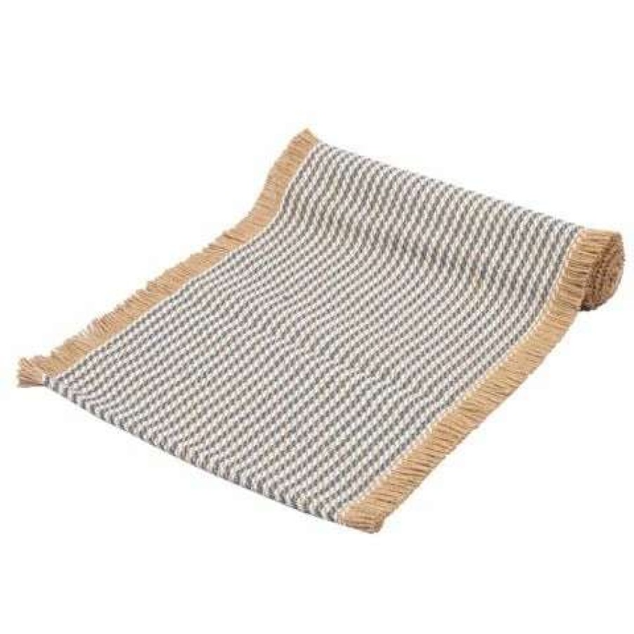 Table Accessories * | Coastal Home Jai Cotton Jute Runner Denim/White 140X33Cm