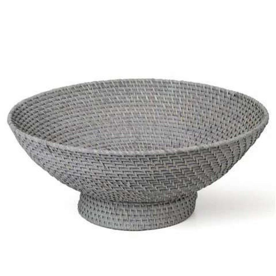 Table Accessories * | Rattan Fruit Basket Grey Wash 17.5X45Cm