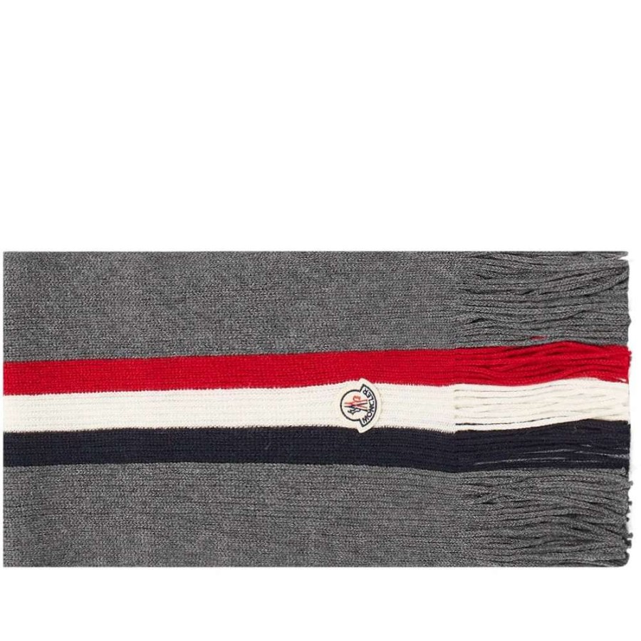 Accessories * | Moncler Tricolore Striped Logo Scarf