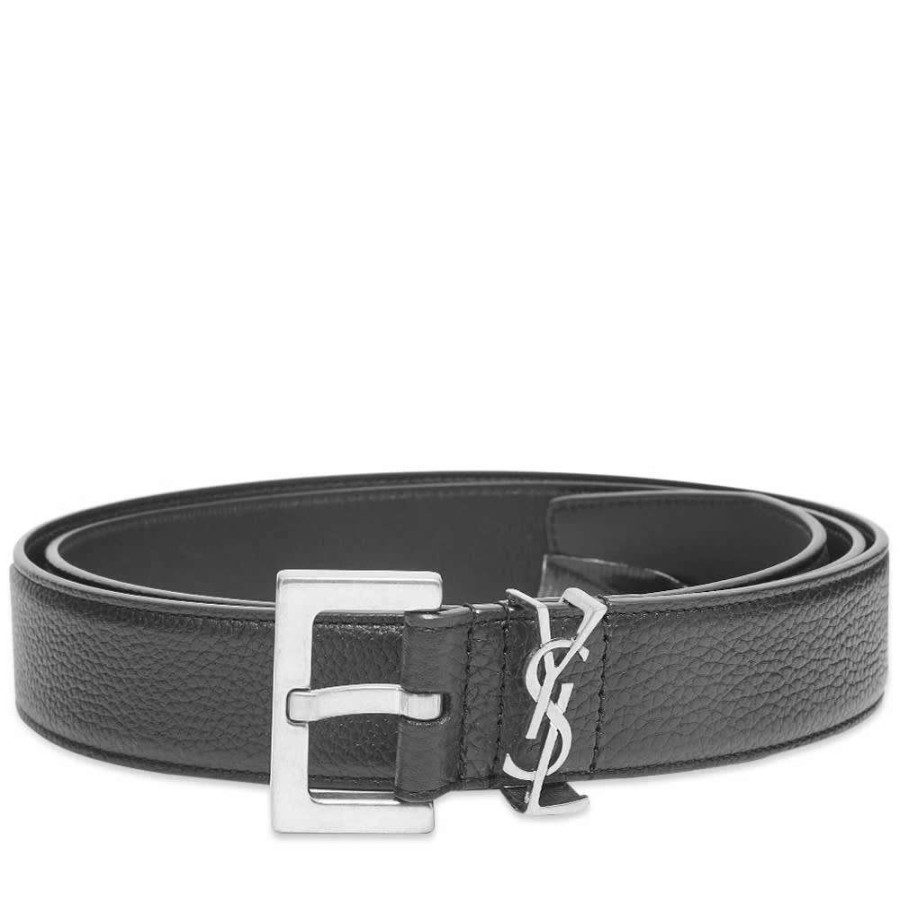 Accessories * | Saint Laurent Metal Logo Grain Leather Belt