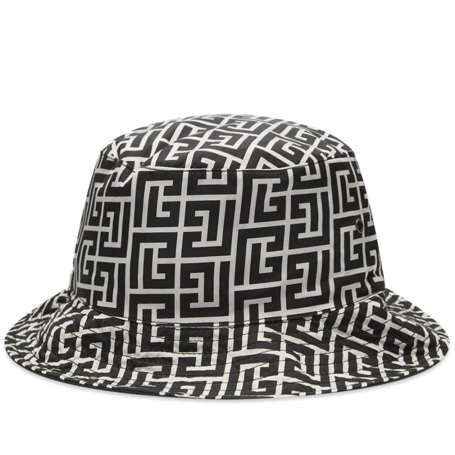 Accessories * | Balmain Monogram Nylon Bucket Hat