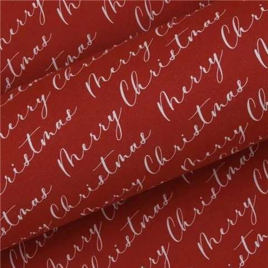 Gift Wrapping & Cards * | Vandoros Wrapping Paper Uncoated Merry Christmas Script Red/White 76Cm X 2.5M