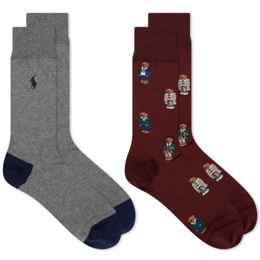 Accessories * | Polo Ralph Lauren All Over Print Preppy Bear Sock 2 Pack