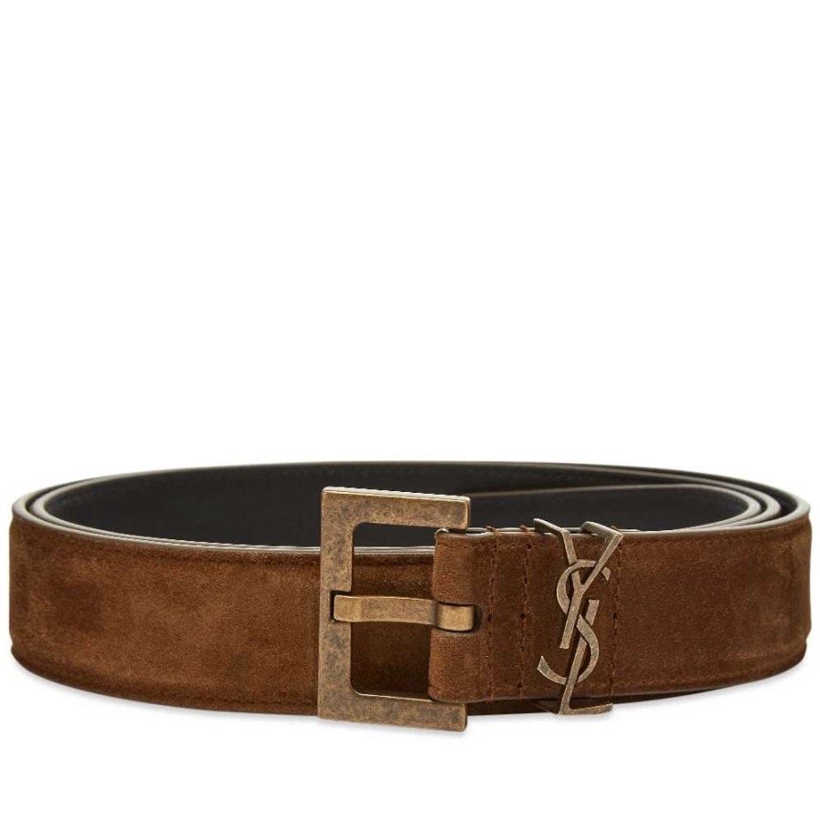 Accessories * | Saint Laurent Metal Logo Suede Belt