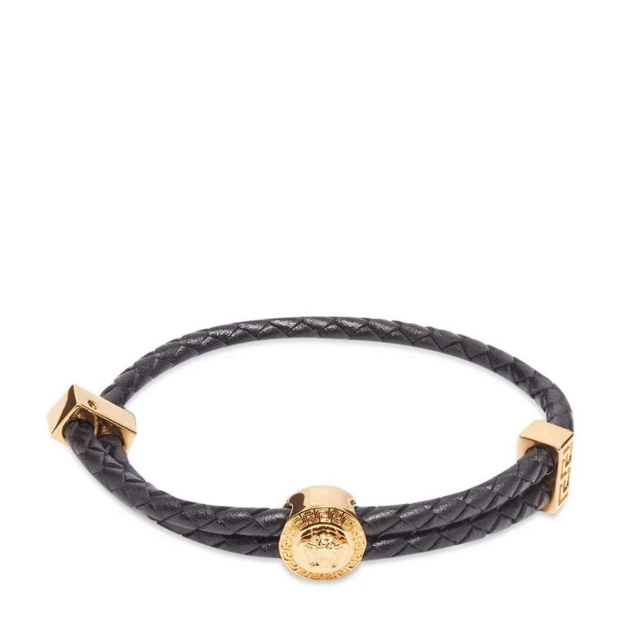 Accessories * | Versace Medusa Band Leather Bracelet