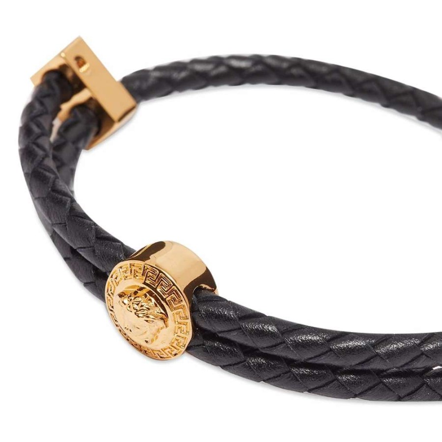 Accessories * | Versace Medusa Band Leather Bracelet