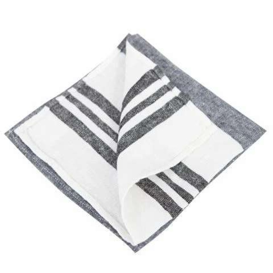 Table Accessories * | Harmony Linen Trevise Linen Napkin Grey Stripe 41X41Cm