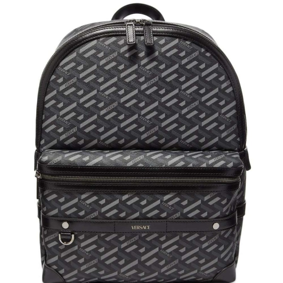 Accessories * | Versace Monogrammed Geometric Logo Backpack