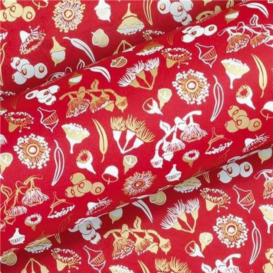 Gift Wrapping & Cards * | Vandoros Gumnuts Red/Gold Wrapping Paper 76Cm X 2.5M