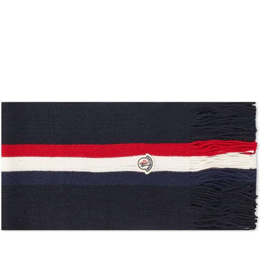 Accessories * | Moncler Tricolore Striped Logo Scarf