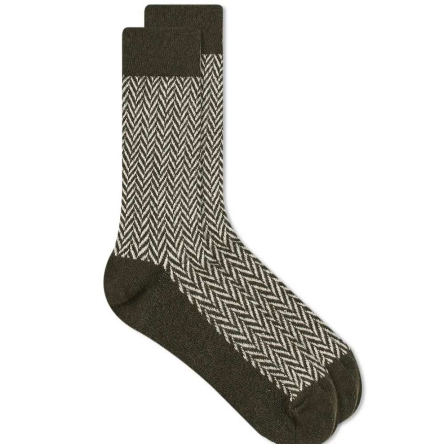 Accessories * | Anonymous Ism Wool Herringbone Crew Sock