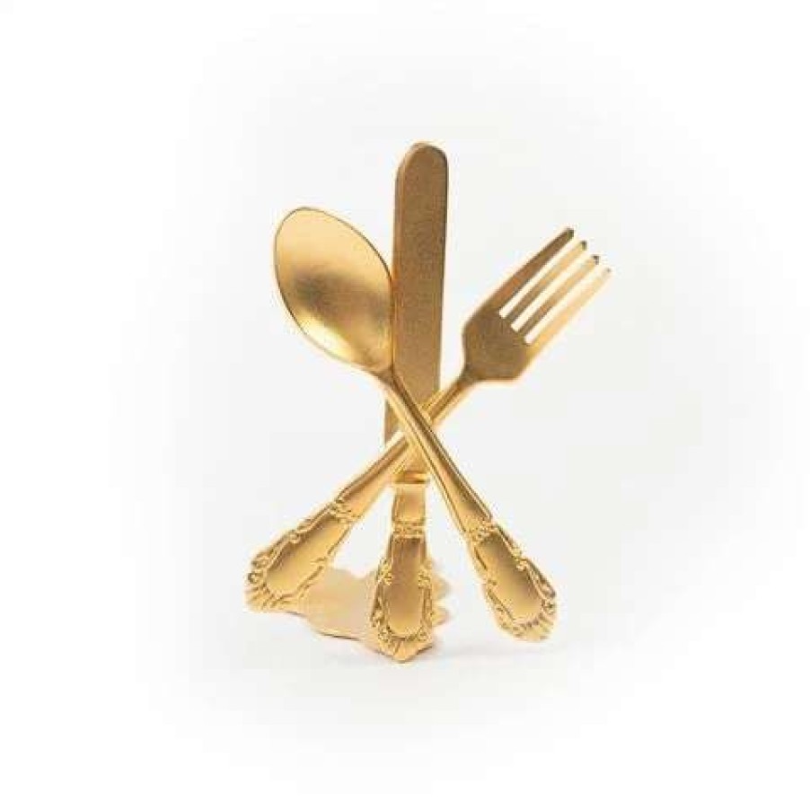 Table Accessories * | Peter'S Gold Toned Place Card Holder Cutlery