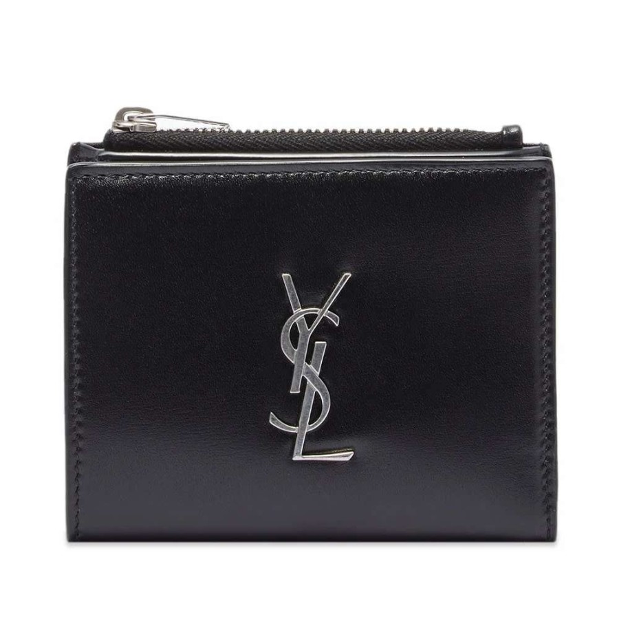 Accessories * | Saint Laurent Metal Logo Zip Card Holder