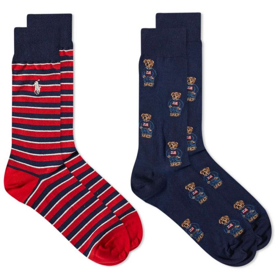 Accessories * | Polo Ralph Lauren All Over Bear Print Sock 2 Pack