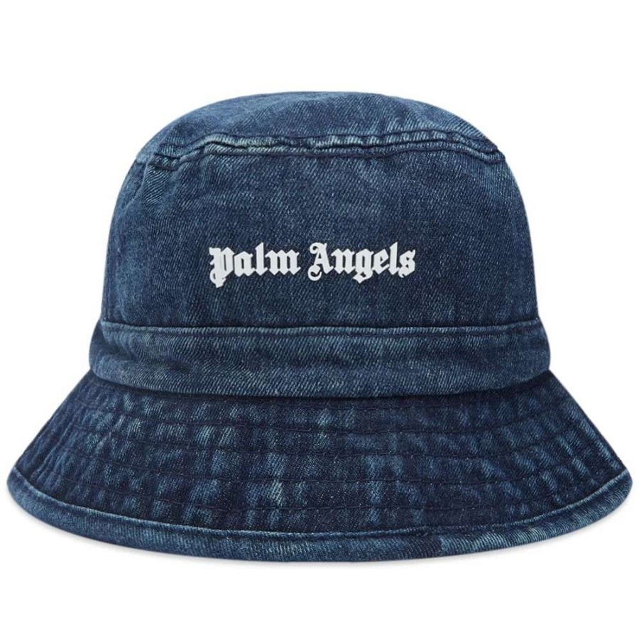 Accessories * | Palm Angels Denim Logo Bucket Hat