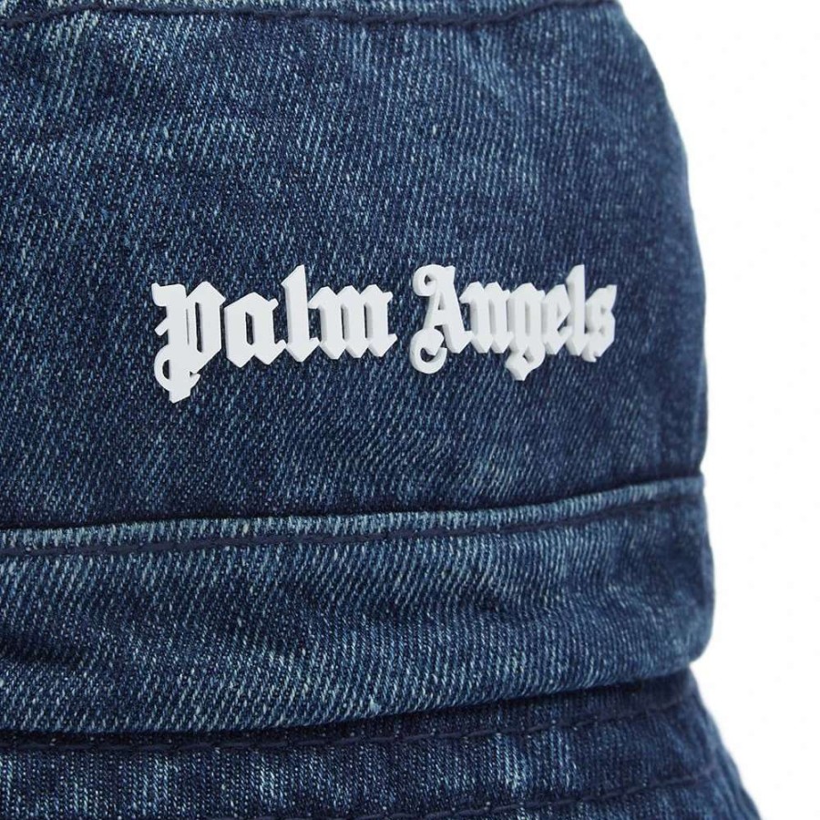 Accessories * | Palm Angels Denim Logo Bucket Hat