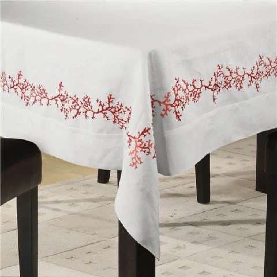 Table Accessories * | Serenk Coral Tablecloth White & Red 155X250Cm