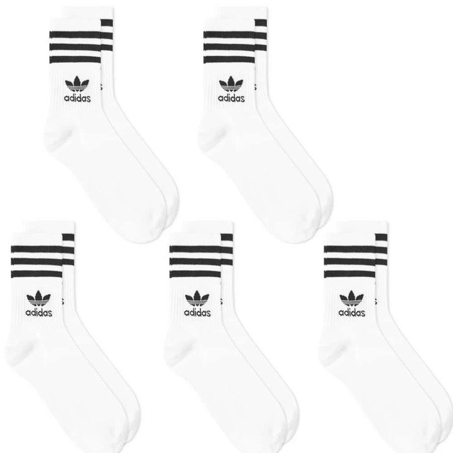 Accessories * | Adidas Solid Mid Cut Sock 5 Pack