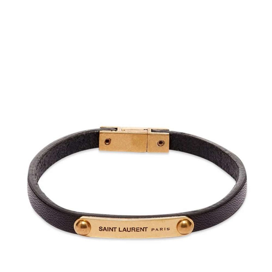 Accessories * | Saint Laurent Leather Id Plaque Bracelet