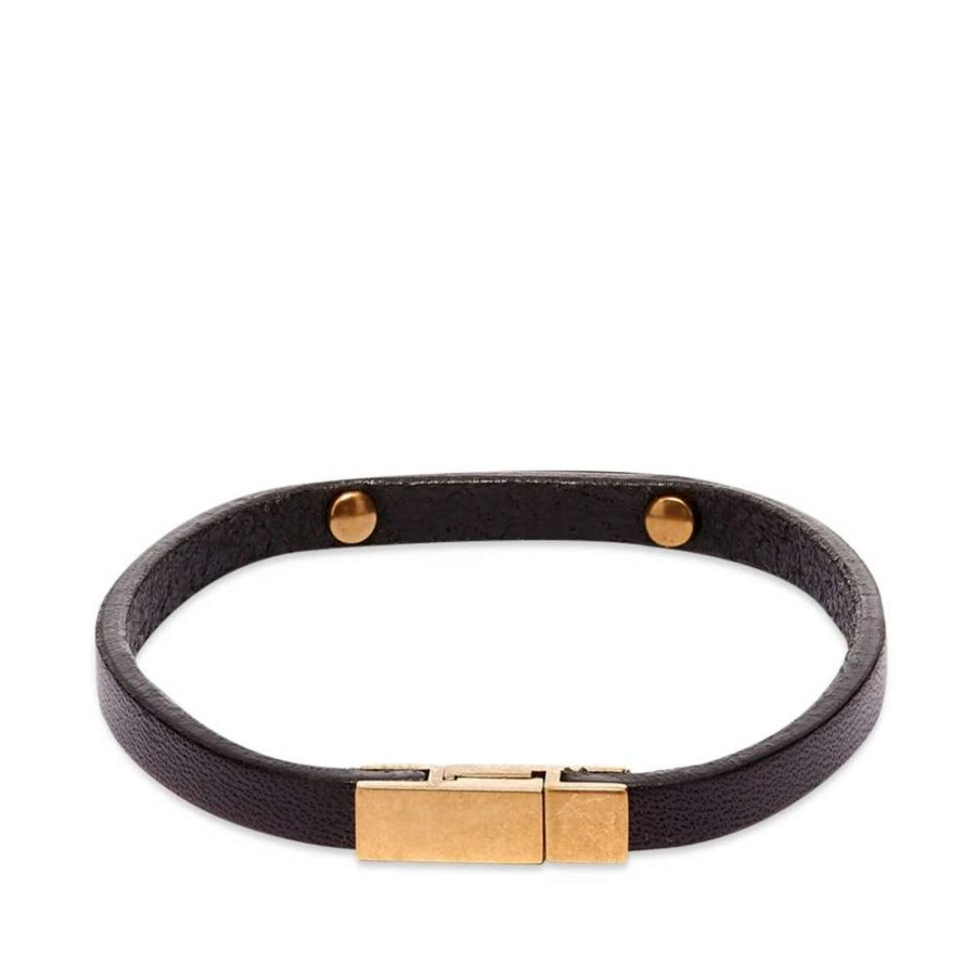 Accessories * | Saint Laurent Leather Id Plaque Bracelet