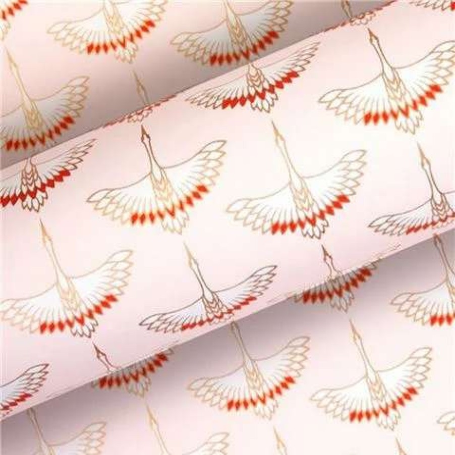 Gift Wrapping & Cards * | Vandoros Uncoated Cranes Wrapping Paper Pink 76Cm X 2.5Cm