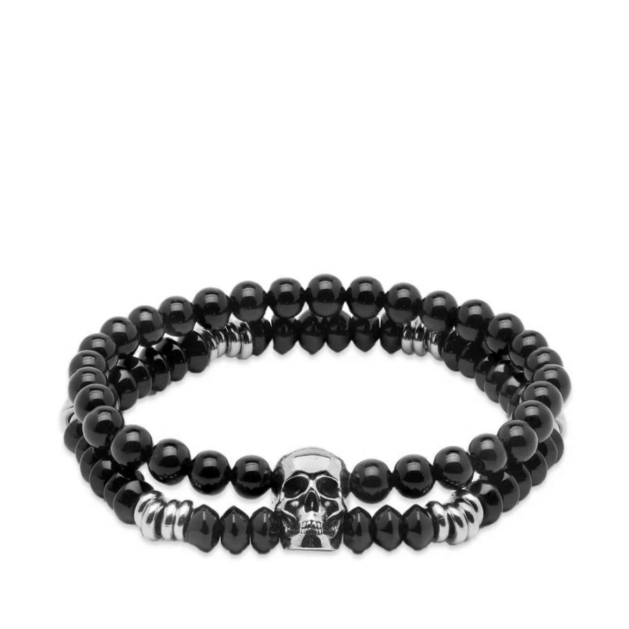 Accessories * | Alexander Mcqueen Beaded Double Wrap Skull Bracelet