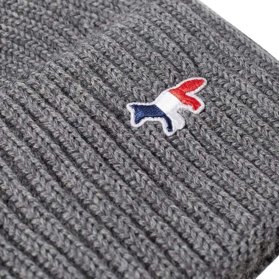 Accessories * | Maison Kitsune Maison Kitsune Ribbed Hat Tricolor Fox Patch