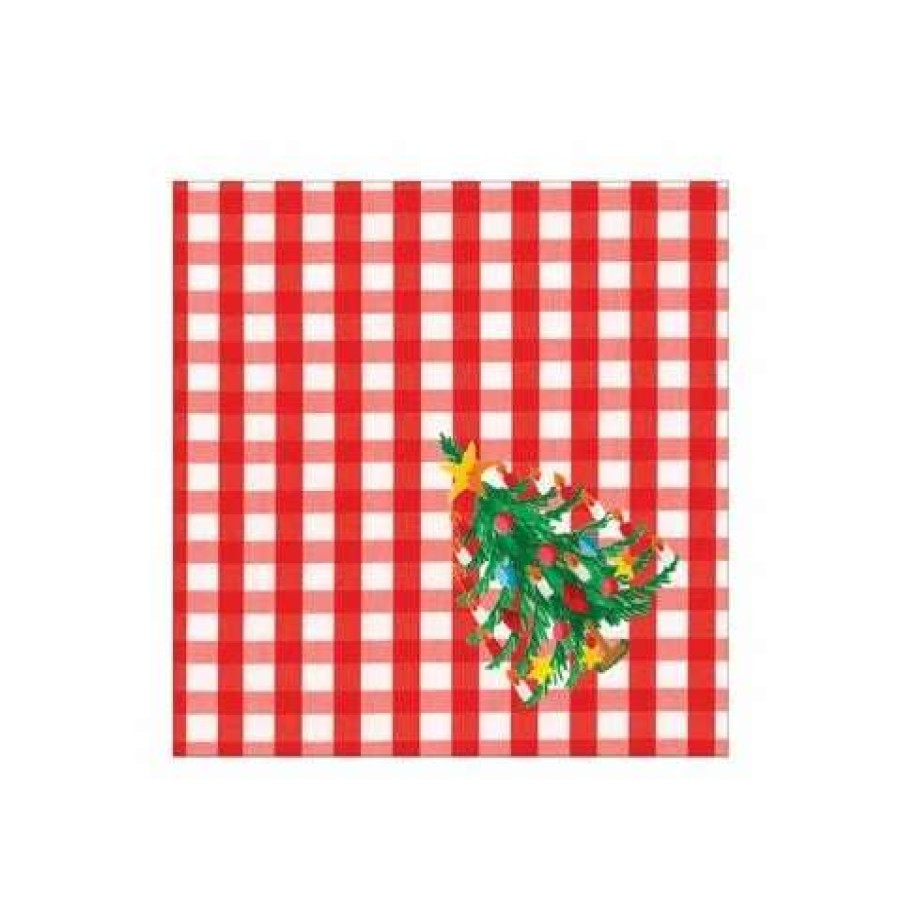 Table Accessories * | Caspari Christmas Tree Gingham Cocktail Napkin Set 20Pce