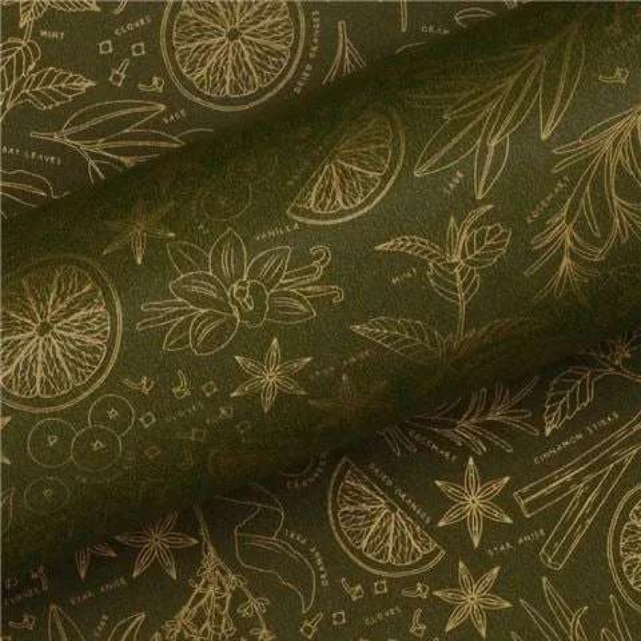 Gift Wrapping & Cards * | Vandoros Wrapping Paper Sugar And Spice Olive/Gold 76Cm X 2.5M