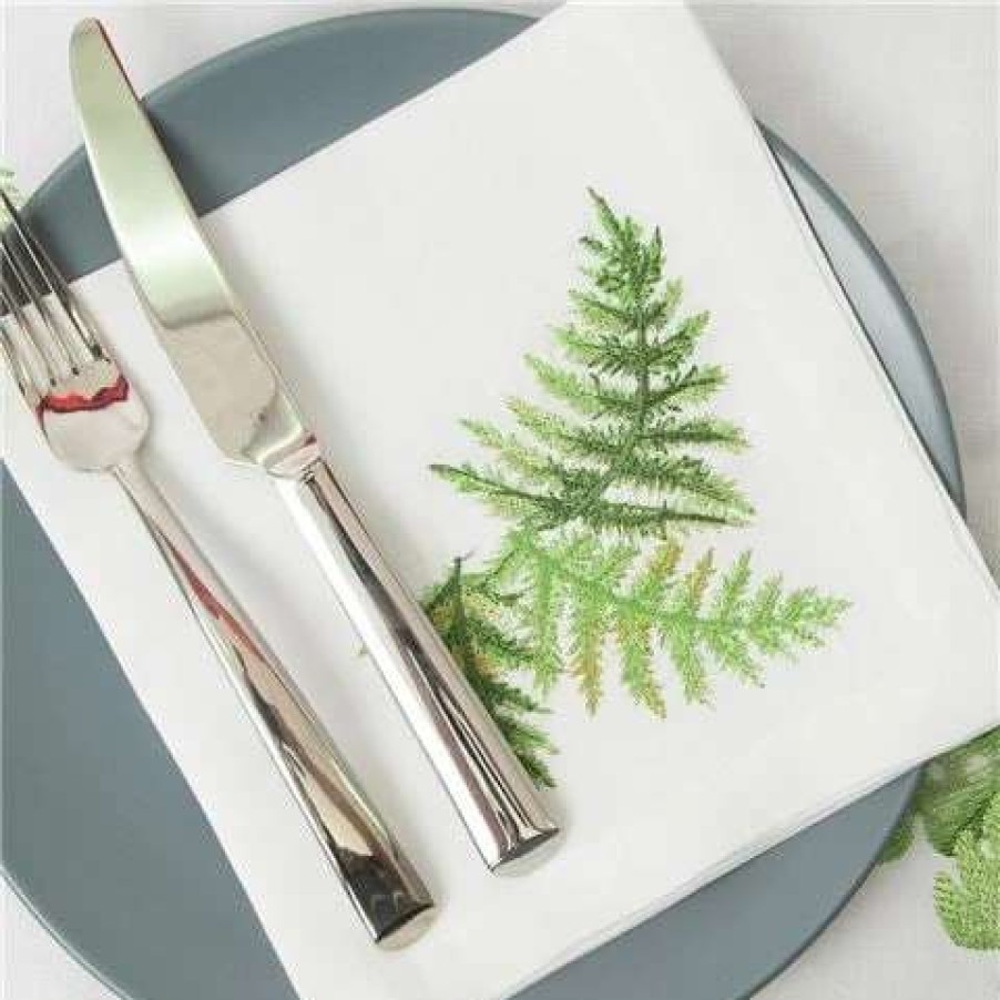 Table Accessories * | Serenk Tropical Leaves White Linen Napkin 40X40Cm