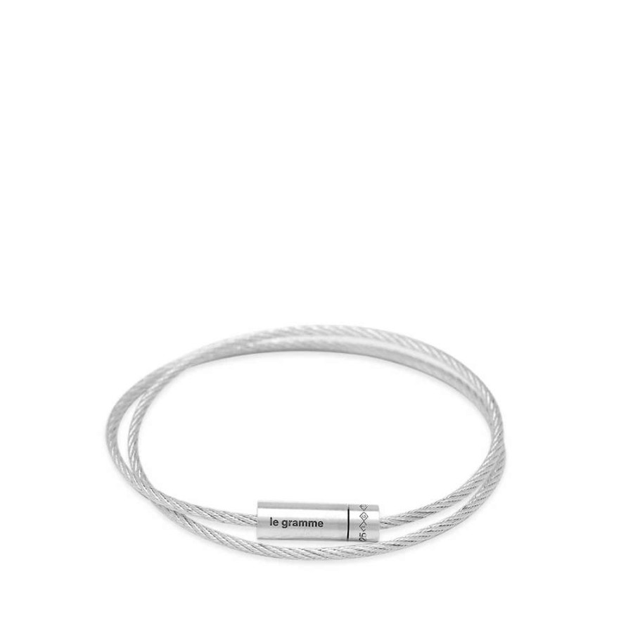 Accessories * | Le Gramme Brushed Double Cable Bracelet