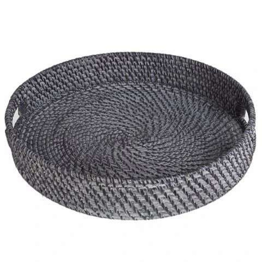 Table Accessories * | Rattan Tray Round Large Blackwash