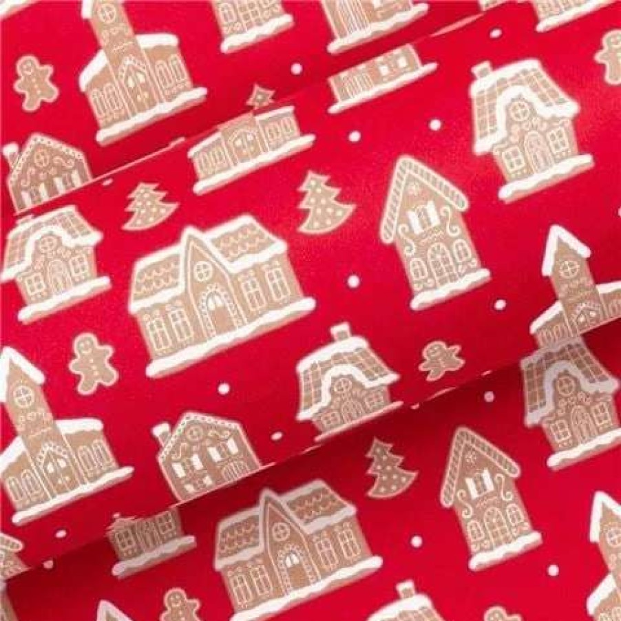 Gift Wrapping & Cards * | Vandoros Wrapping Paper Gingerbread House Red 76Cm X 2.5M