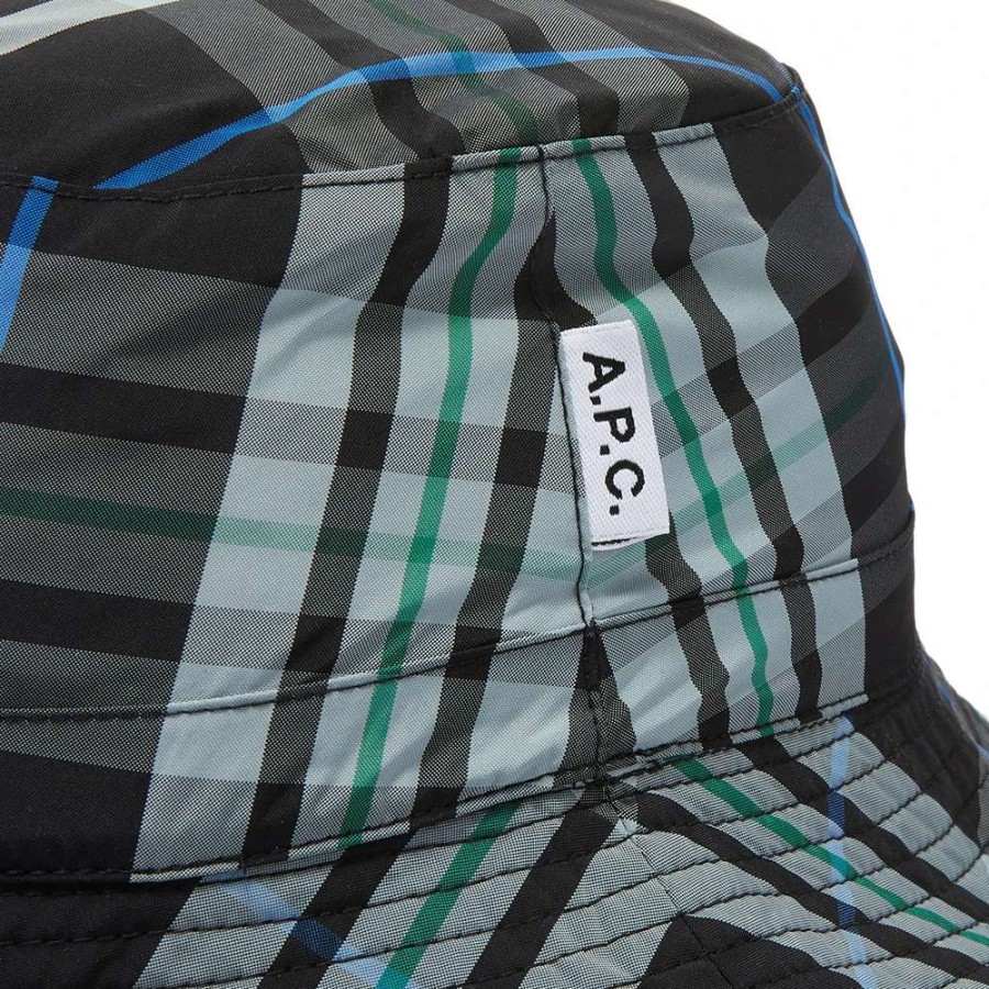 Accessories * | A.P.C. Bob Mark Reversible Check Bucket Hat