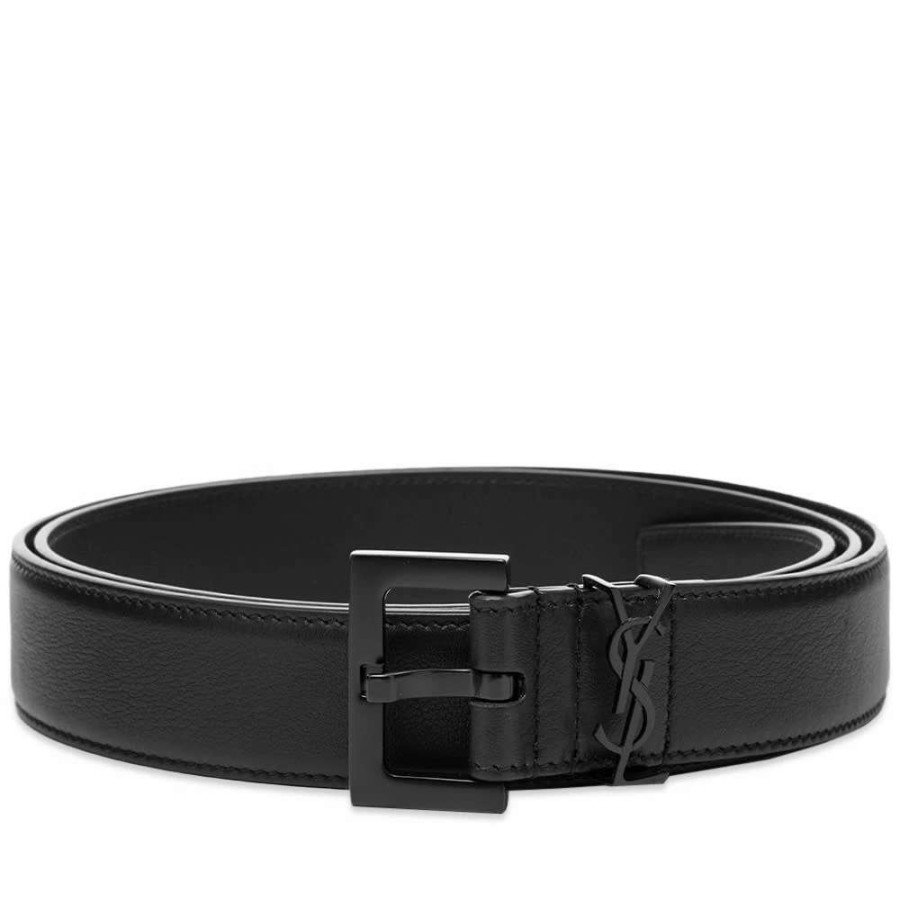 Accessories * | Saint Laurent Metal Logo Leather Belt