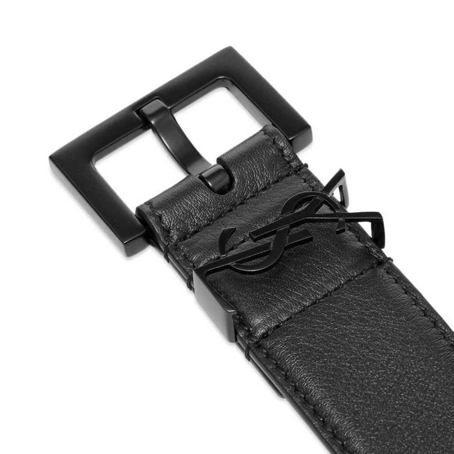 Accessories * | Saint Laurent Metal Logo Leather Belt