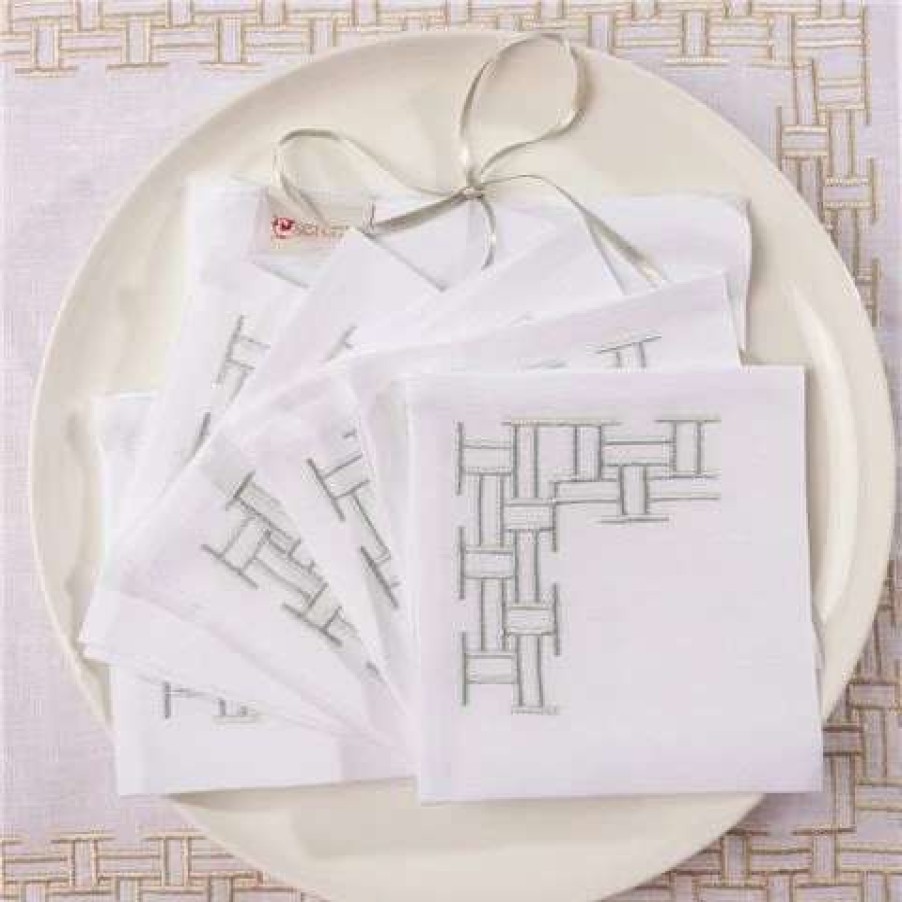 Table Accessories * | Serenk Versa Frame White Cocktail Napkin Silver Set 6Pc