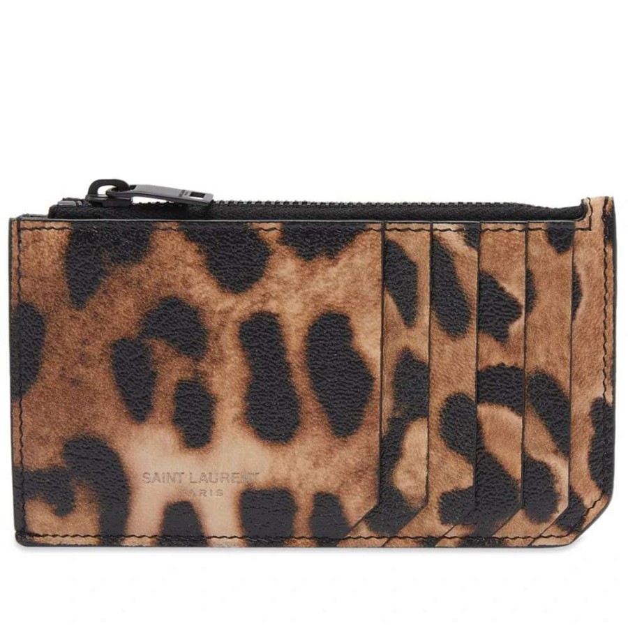 Accessories * | Saint Laurent Leopard Zip Card Case