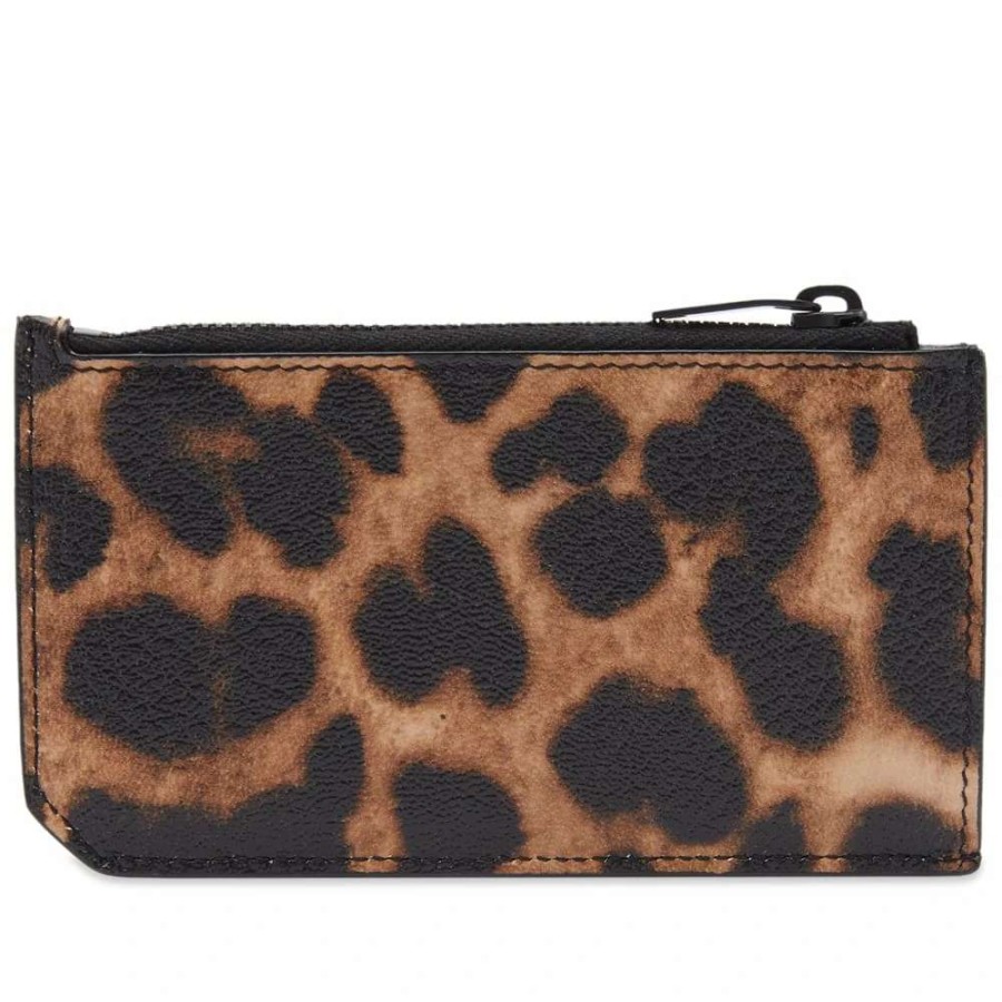 Accessories * | Saint Laurent Leopard Zip Card Case