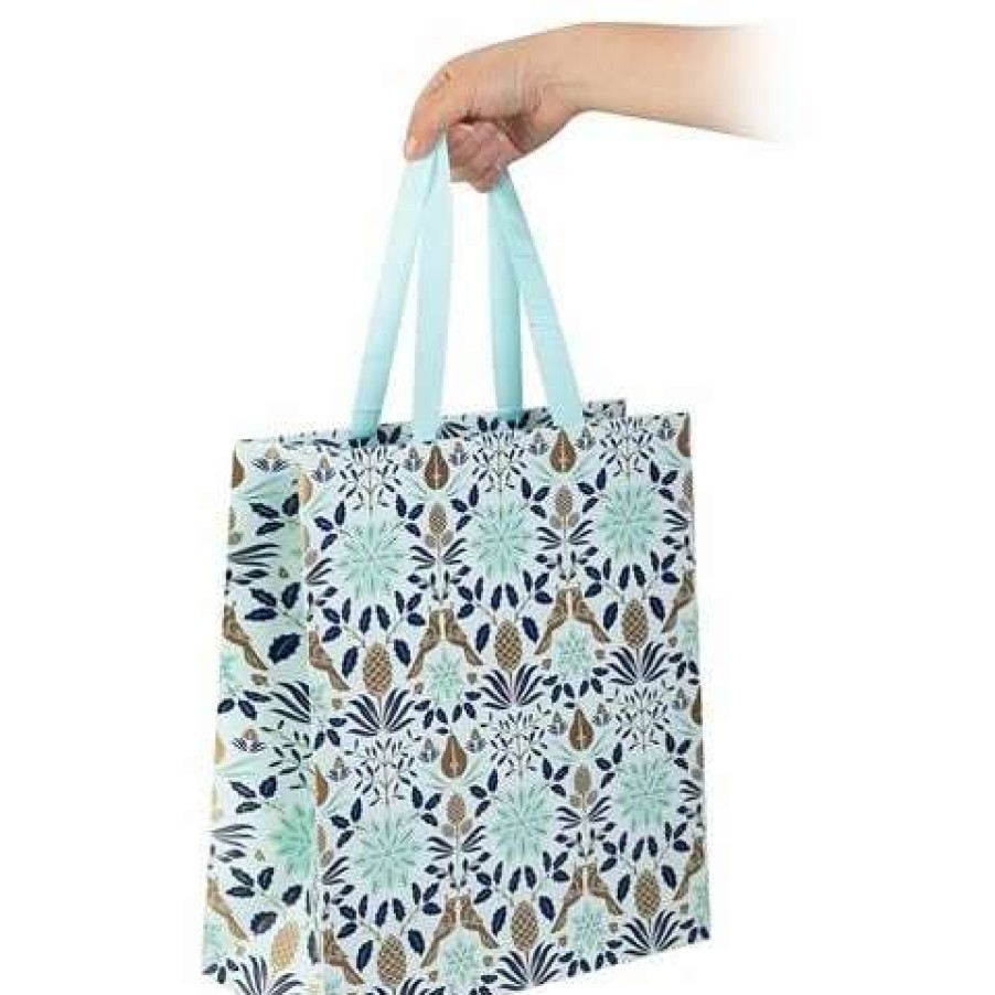 Gift Wrapping & Cards * | Vandoros Poinsettia Gift Bag Icy Large Blue