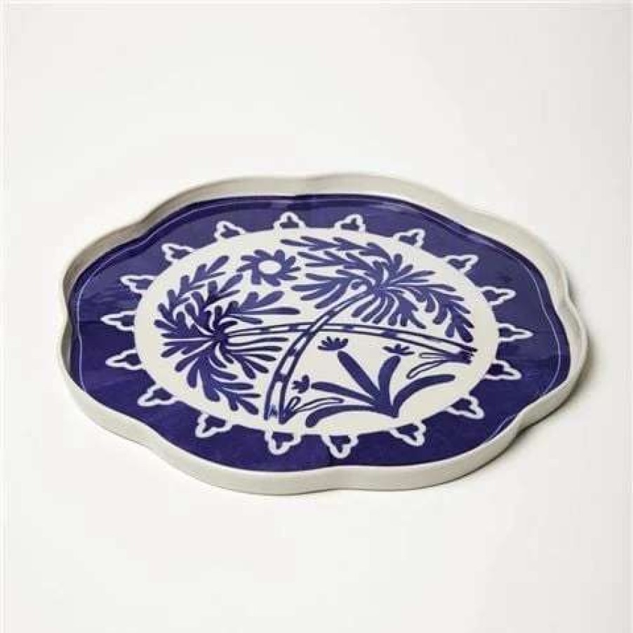 Table Accessories * | Jones & Co Del Sol Palm Platter Blue 30X30Cm