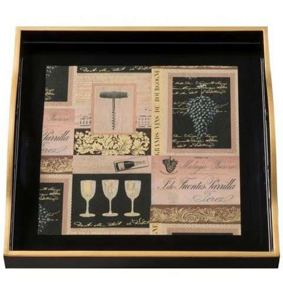 Table Accessories * | Whitelaw & Newton Wine Tray Small Black & Gold