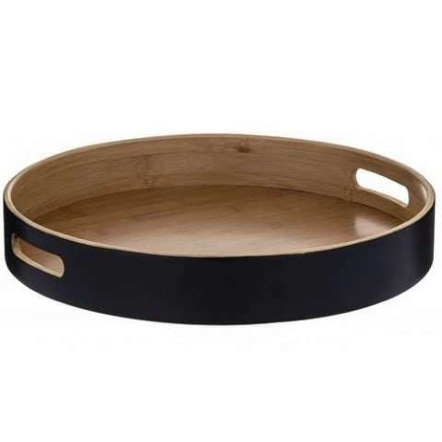 Table Accessories * | Davis & Waddell Bamboo Round Serving Tray W/Black 38Cm