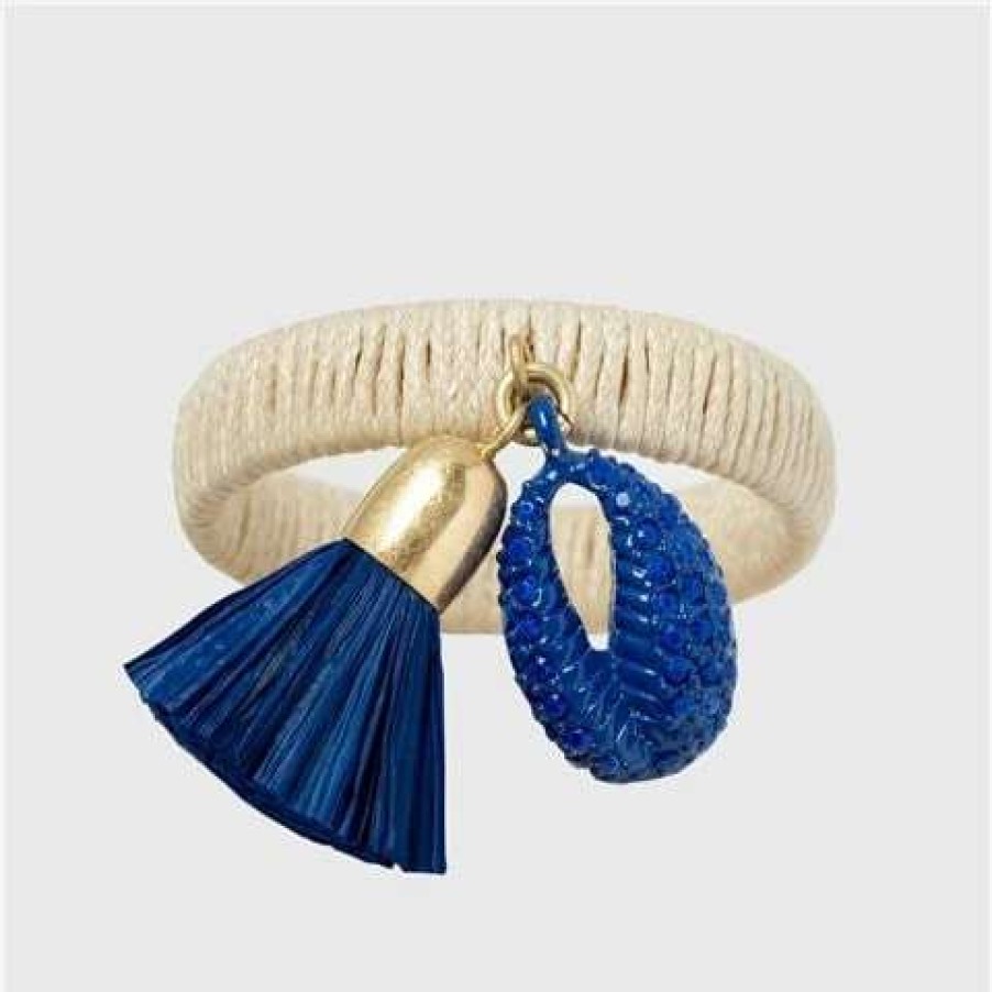 Table Accessories * | Joanna Buchanan Puka Shell Skinny Napkin Ring Set Blue 4Pc