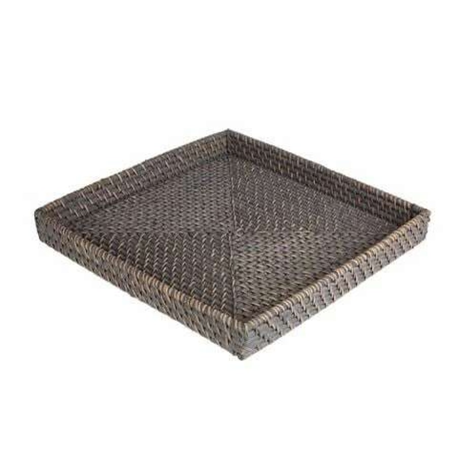 Table Accessories * | Rattan Tray Square Medium Grey Wash