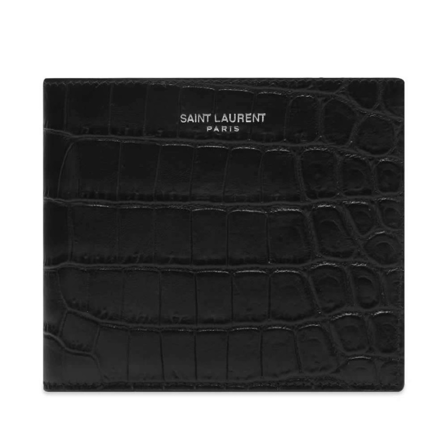 Accessories * | Saint Laurent Logo Croc Leather Billfold Wallet