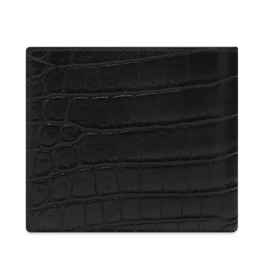 Accessories * | Saint Laurent Logo Croc Leather Billfold Wallet