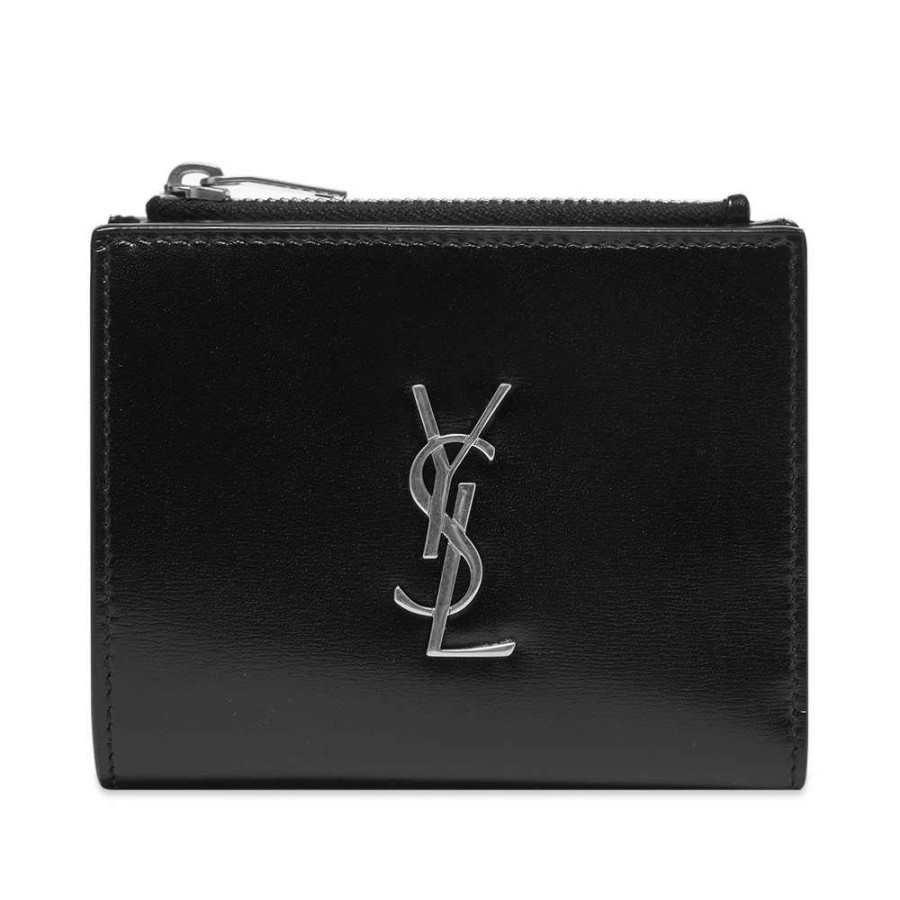 Accessories * | Saint Laurent Metal Logo Zip Card Holder