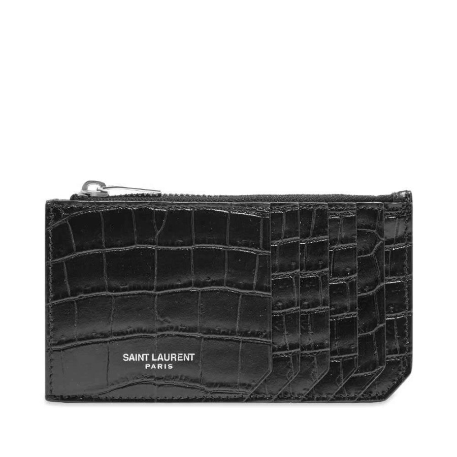 Accessories * | Saint Laurent Croc Leather Zip Card Case