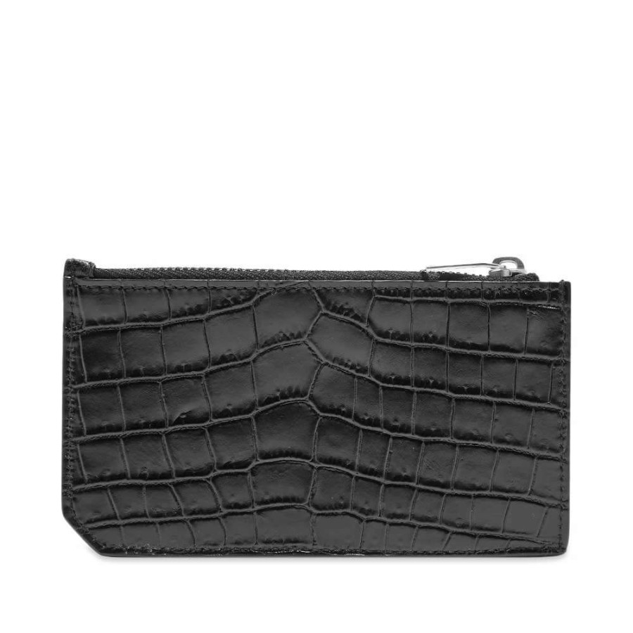 Accessories * | Saint Laurent Croc Leather Zip Card Case